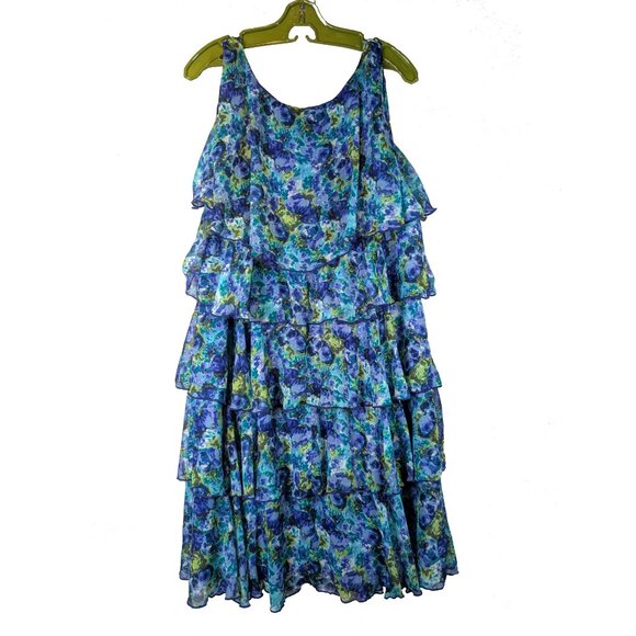Dress Barn Blue Green layered ruffled frock Size 18 - Picture 2 of 3